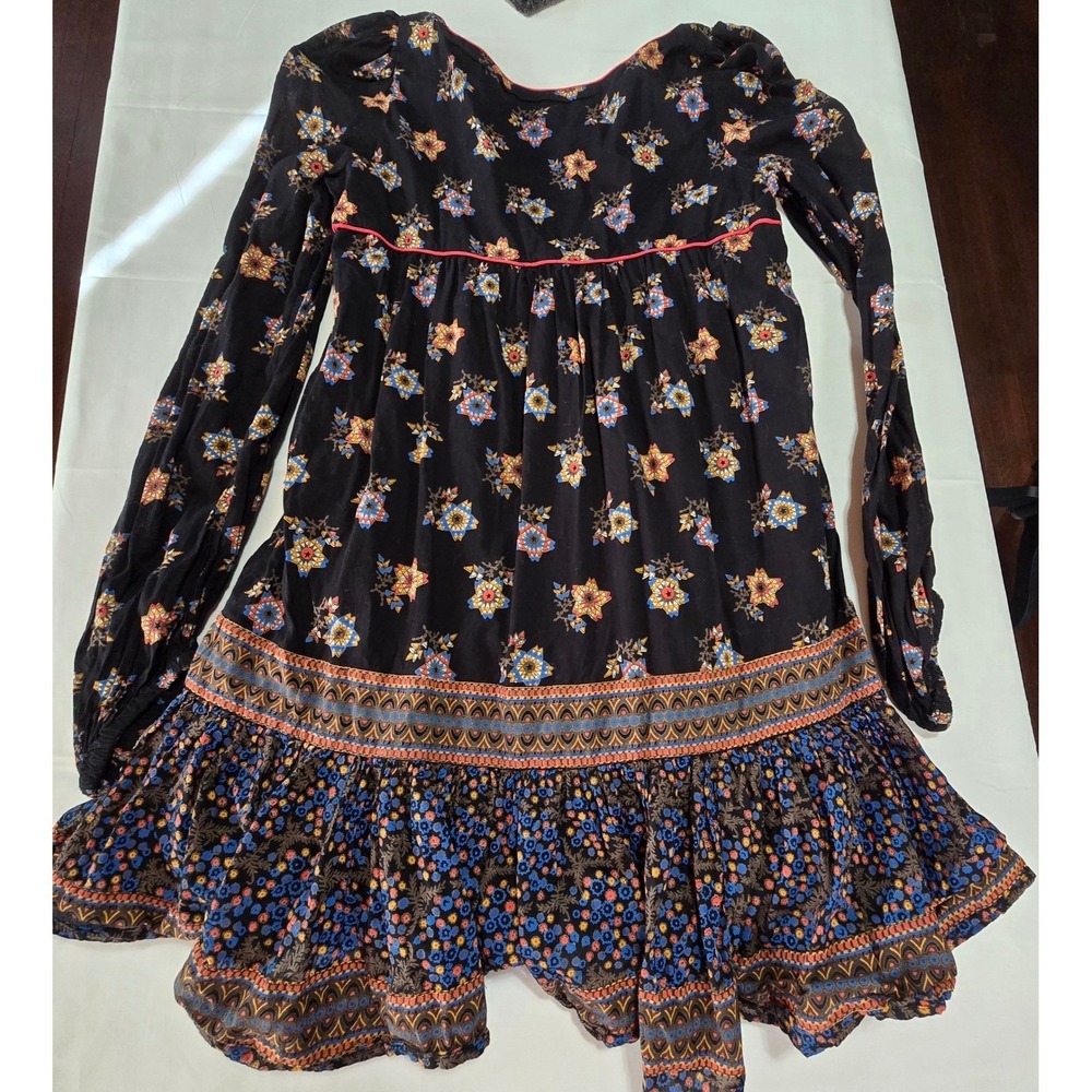 French Connection Womens‎ Black Floral Cotton Babydoll Mini Dress Size 6 Boho